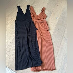 2 pair Boohoo Rust and Black capri jumpsuit